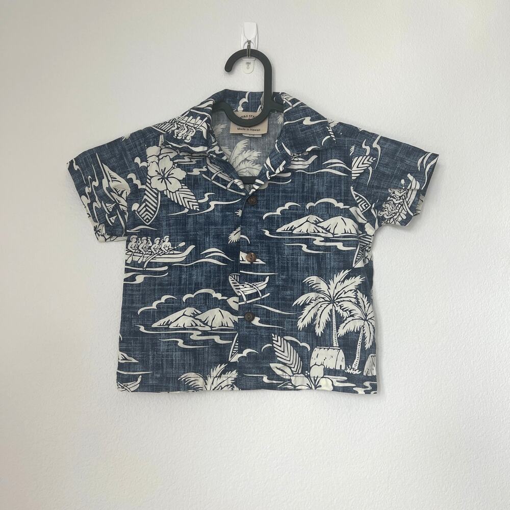 Hawaii Station Boy's Blue & White Short-Sleeve Hawaiian Shirt 1-2 Vacation Vibe